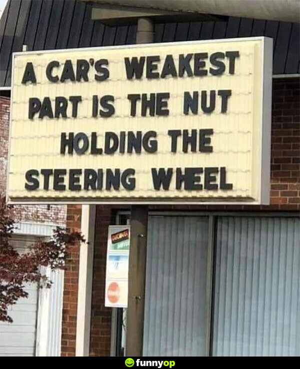 A car's weakest part is the nut holding the steering wheel.