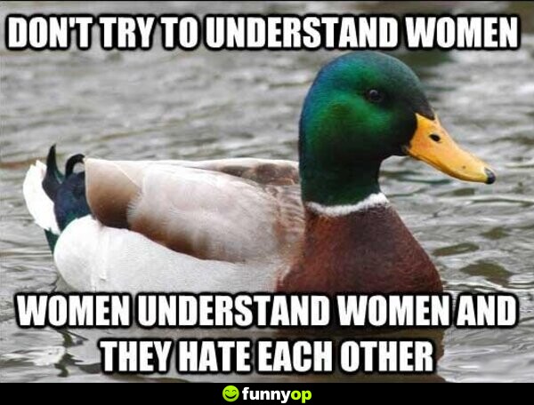 Don't try to understand women women understand women and they hate each other.