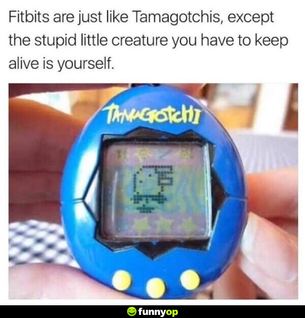 Fitbits are justl ike Tamagotchis, except the stupid little creature you have to keep alive is yourself.