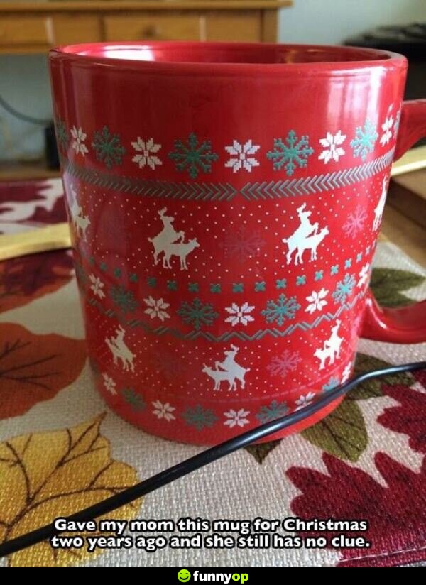 Gave my mom this mug for Christmas two years ago and she still has no clue.