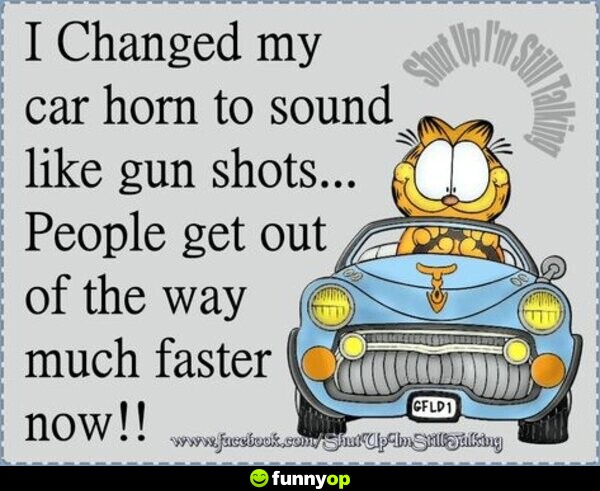 I changed my car horn to sound like gun shots ... people get out of the way much faster now.