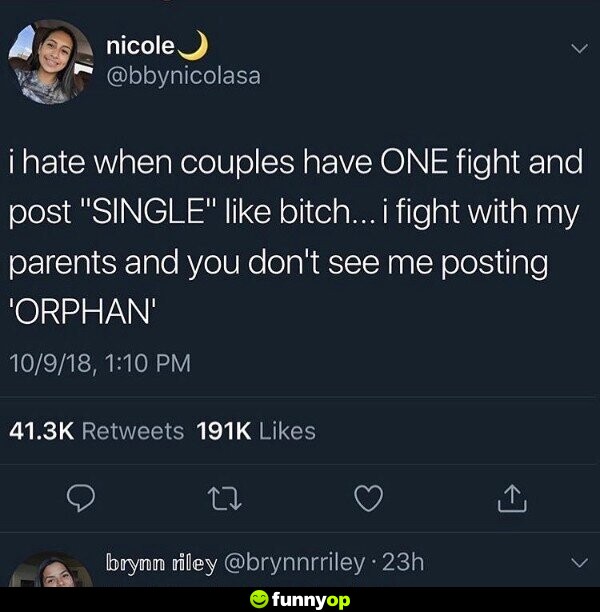 I hate when couples have one fight and post 