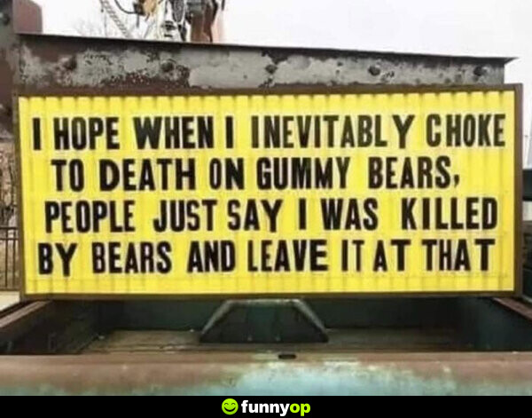 I hope when I inevitably choke to death on gummy bears people just say I was killed by bears and leave it at that.