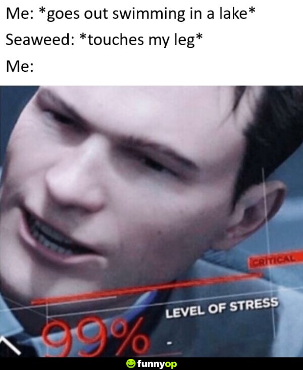 ME: *goes out swimming in a lake* SEAWEED: *touches my leg* ME: 99% level of stress .. critical.
