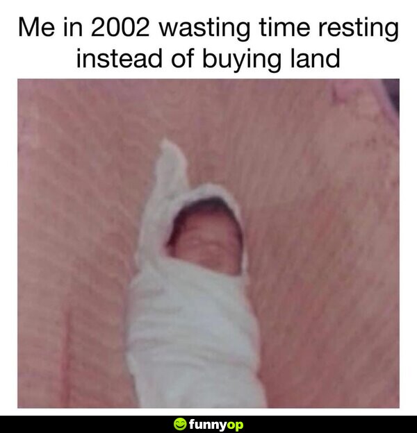 Me in 2002 wasting time resting instead of buying land: