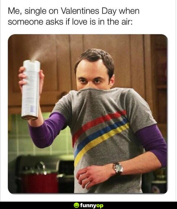 Me, single on Valentine's Day when someone asks if love is in the air: