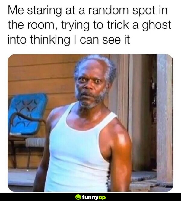 Me staring at a random spot in the room, trying to trick a ghost into thinking I can see it.