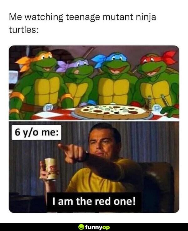 Me watching teenage mutant ninja turtles: Six-year-old Me: I am the red one!
