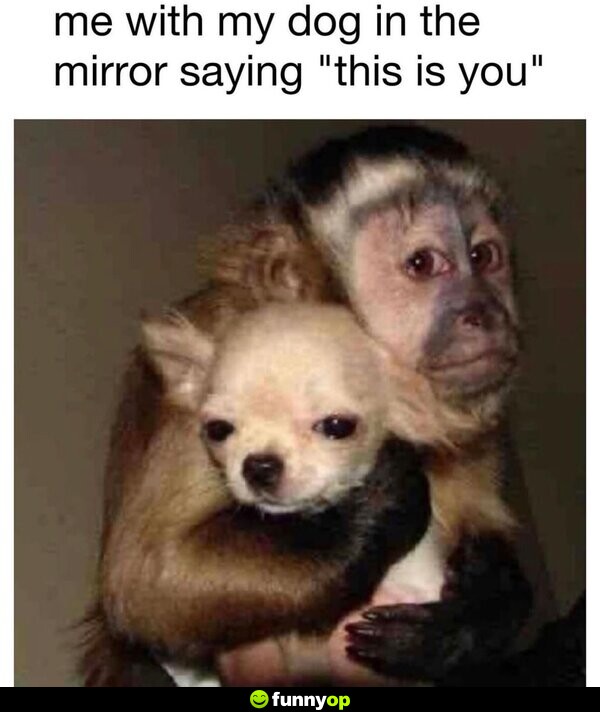 Me with my dog in the mirror saying 
