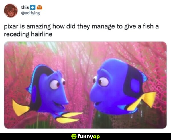 Pixar is amazing. How did they manage to give a fish a receding hairline?