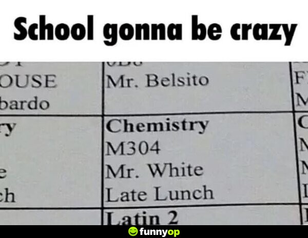 School gonna be crazy. Chemistry, Mr. White