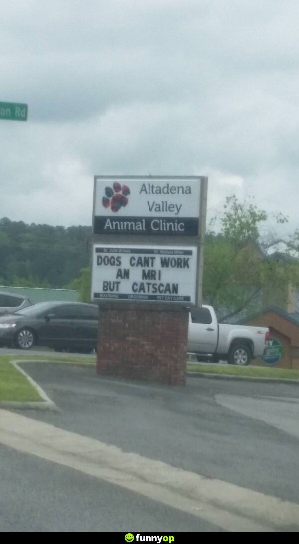 SIGN: Dogs can't work an MRI but Catscan.