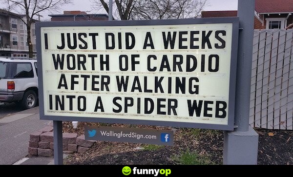 SIGN: I just did a week's worth of cardio after walking into a spider web.