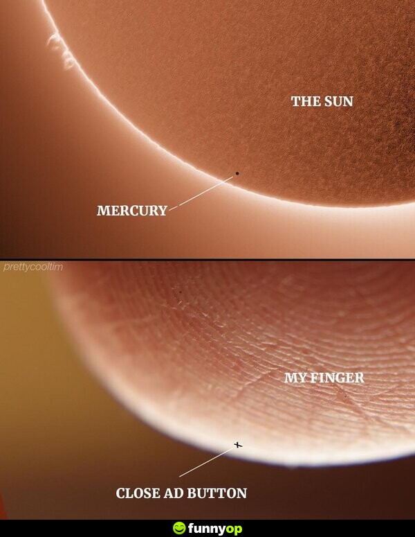 The Sun vs Mercury My finger vs Close Ad Button