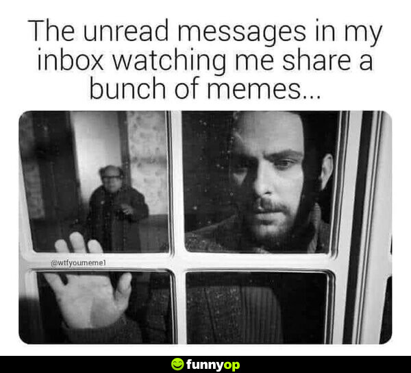 The unread messages in my inbox watching me share a bunch of memes...
