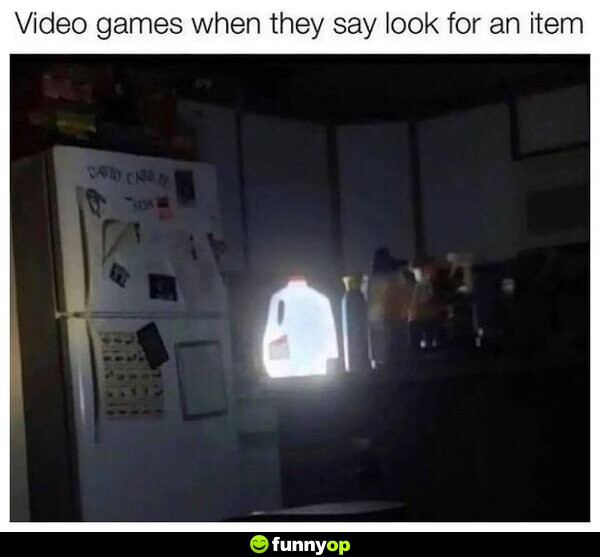 Video games when they say look for an item.