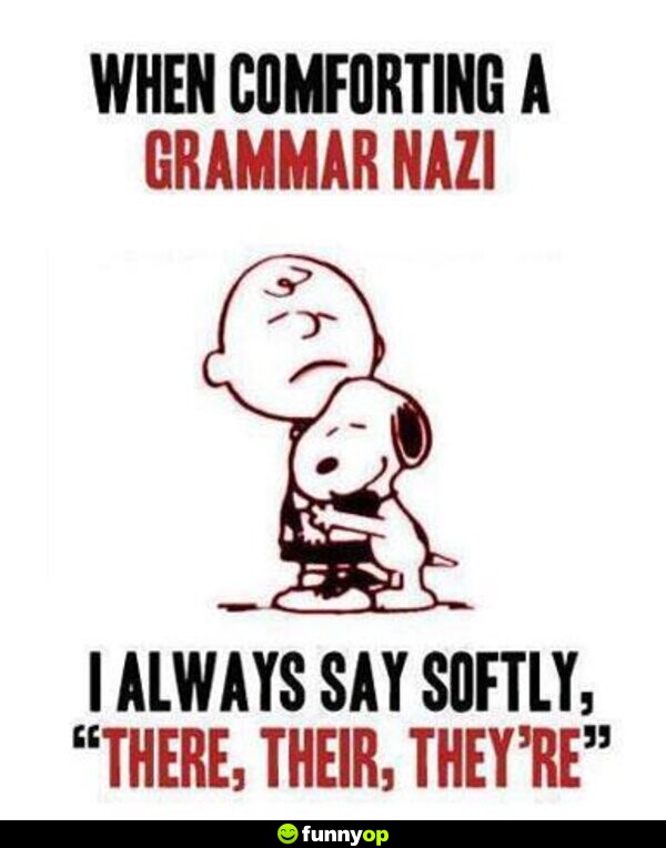 When comforting a grammar nazi I always say softly There their they're.