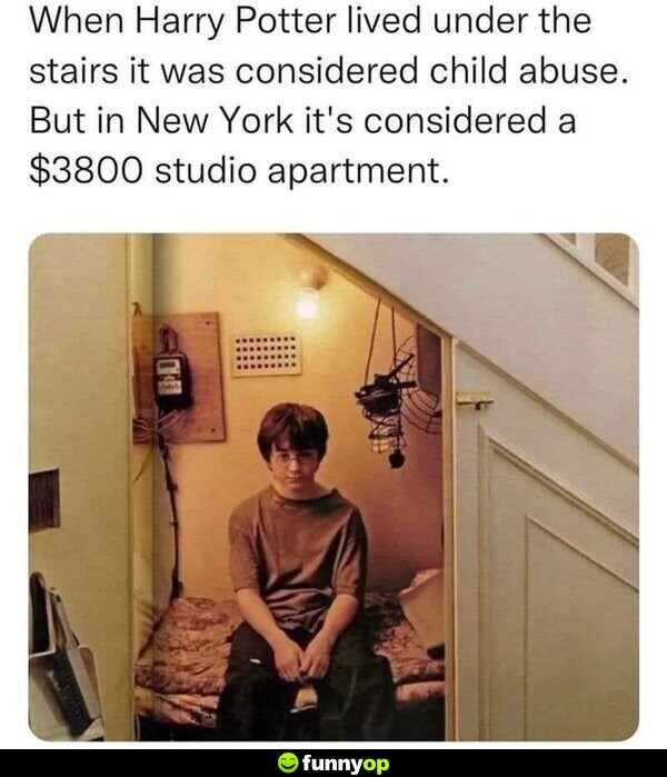 When Harry Potter lived under the stairs it was considered child abuse. But in New York it's considered a 00 studio apartment.
