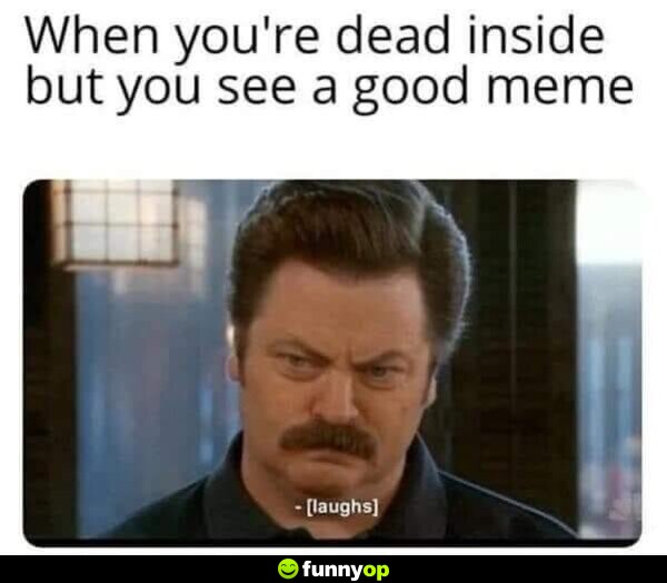When you're dead inside, but you see a good meme: *laughs*