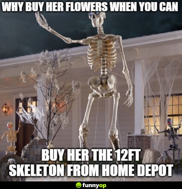 Why buy her flowers when you can buy her the 12ft skeleton from Home Depot